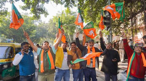 Delhi Election Results Live: Celebrations begin outside BJP office .